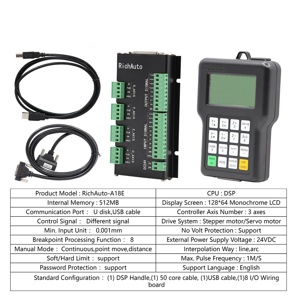 Version anglaise du contrôleur RichAuto DSP A11 DSP utilisée pour la machine de routeur CNC